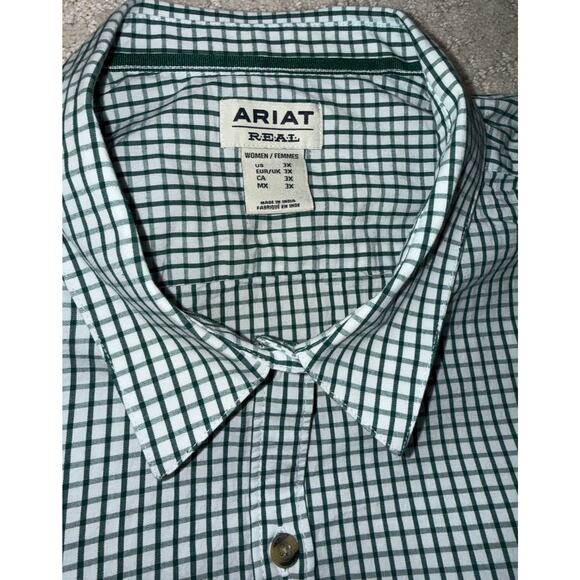 Ariat Women’s Long Sleeve Button Up Shirt Lot 3X Pink Pinstripe Green Plaid West - Picture 2 of 11